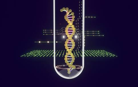 DNA in a test tube with a ring of light. 